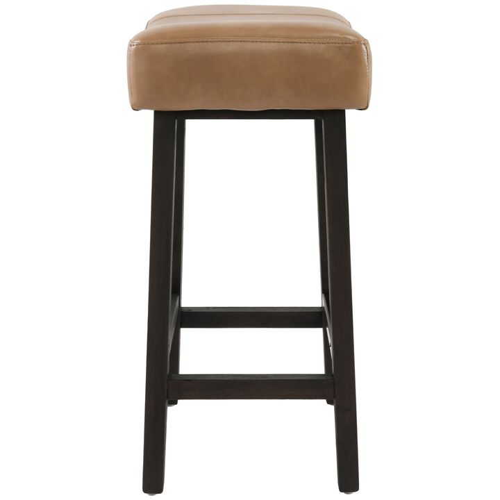 26 Inch Wooden Frame Leatherette Backless Counterstool, Beige-Benzara