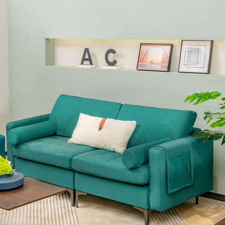 Modern Loveseat Sofa with 2 Bolsters and Side Storage Pocket