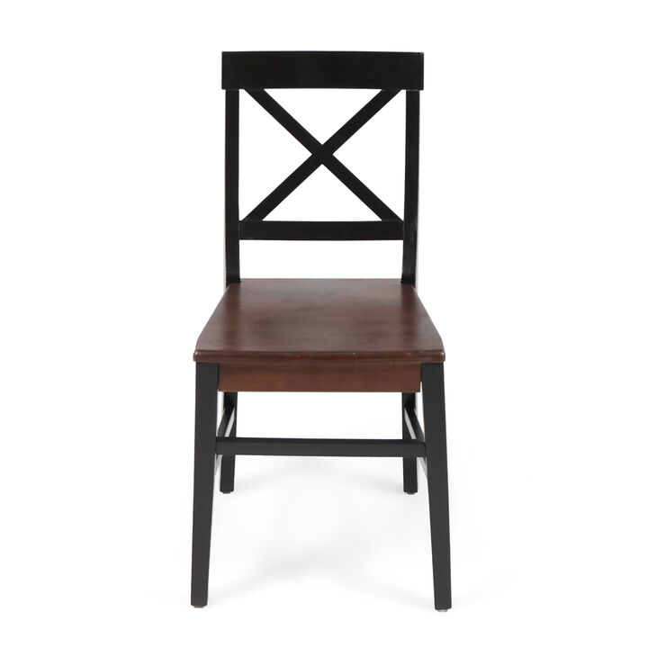 Ricks Dining Chair Set of 2, Crossed X Back, Acacia Wood, Dark Brown, Black - Benzara