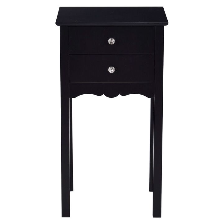 Hivvago Elegant 2 Drawer End Table Nightstand Side Table in Black Wood Finish