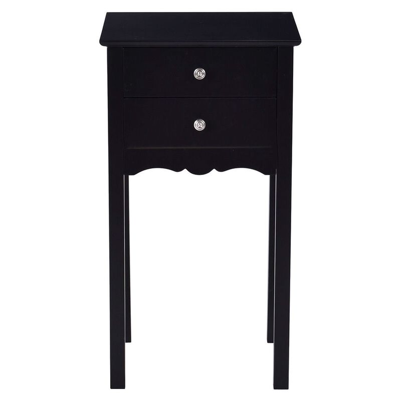 Hivvago Elegant 2 Drawer End Table Nightstand Side Table in Black Wood Finish
