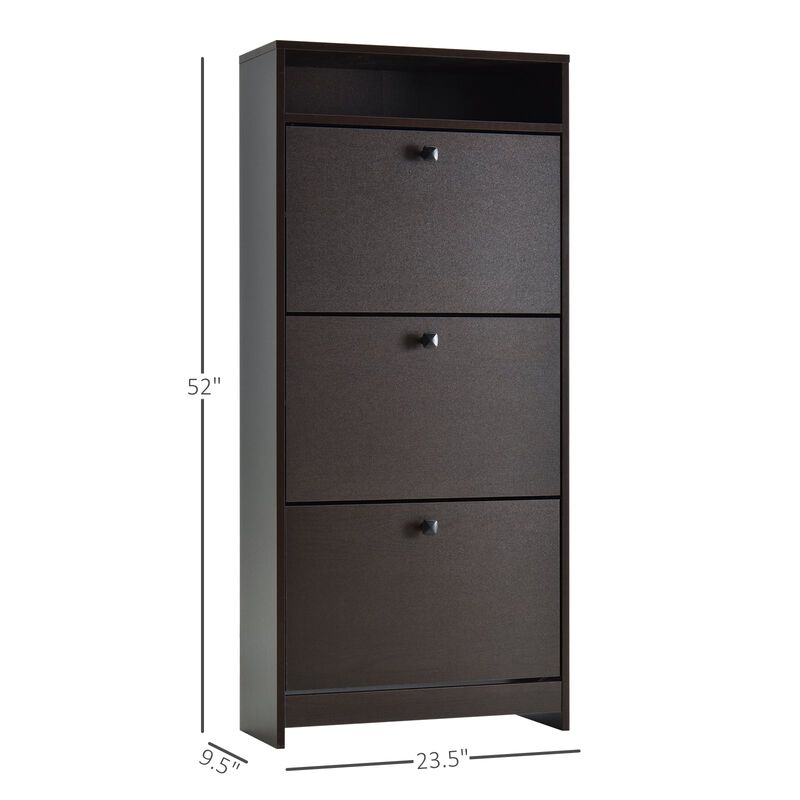 Espresso Shoe Storage: 3-Drawer Cabinet with Spacious Top Surface
