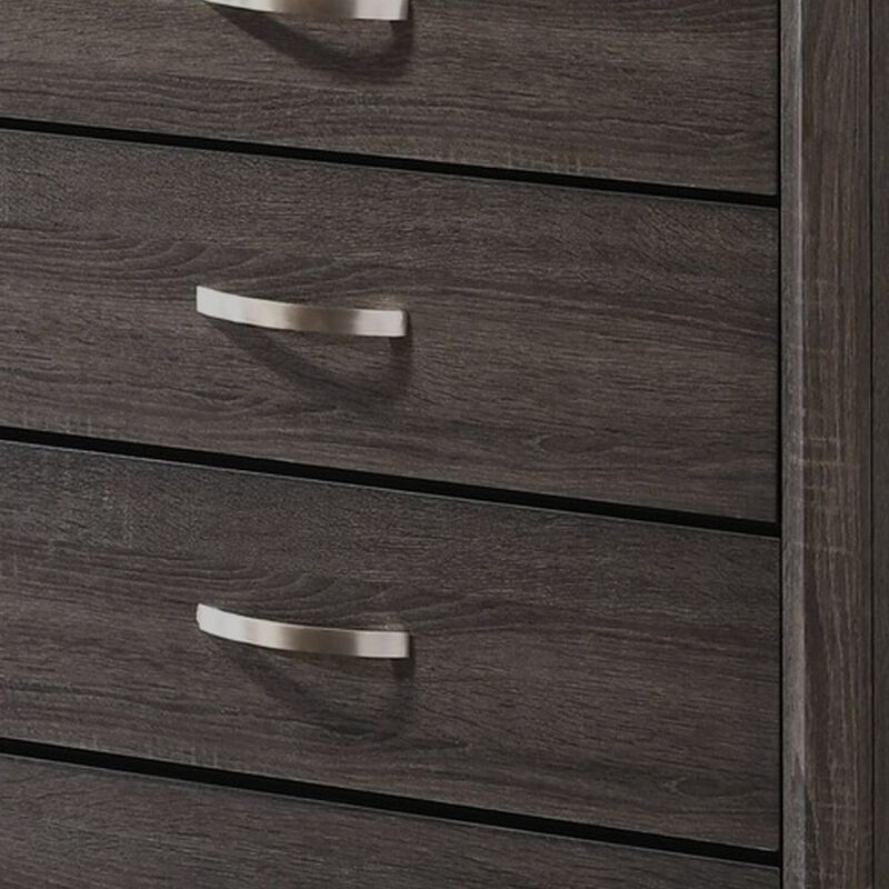 50 Inch Classic 5 Drawer Tall Dresser Chest with Metal Handles, Oak Gray-Benzara