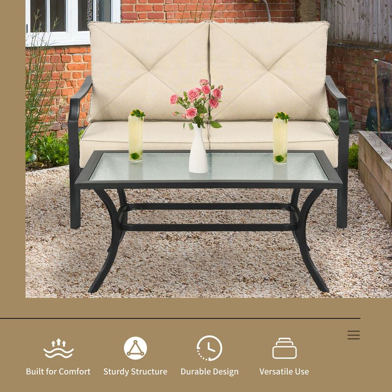 2-Piece Patio Outdoor Cushioned Sofa Bench with Coffee Table for Garden and Backyard Relaxation