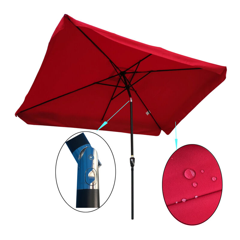 10 X 6.5FT Rectangular Patio Umbrella Outdoor Market Umbrellas With Crank And Push Button