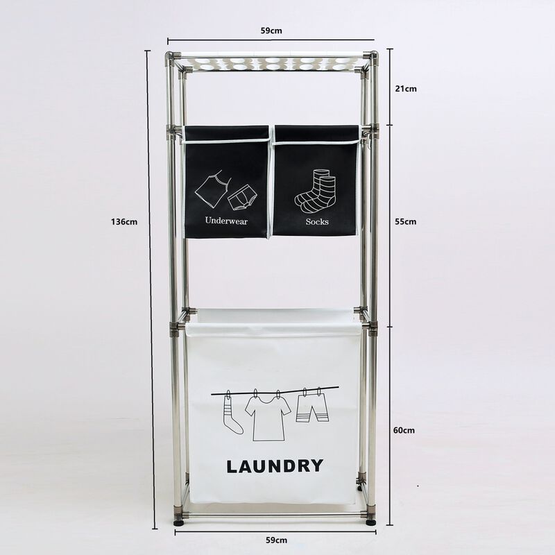 3 Tier Laundry Sorter with 4 Removable Bags