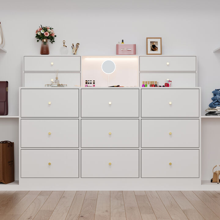 13-Drawer Dresser With Adjustable Lights And White Finish