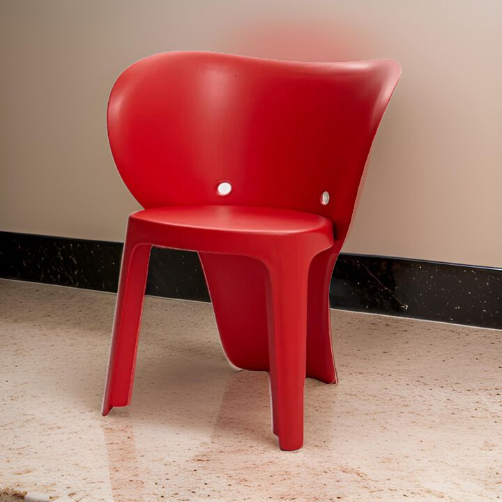 Fyna 16 Inch Kids Chair Set of 4, Curved Back, Elephant Trunk Design, Red - Benzara