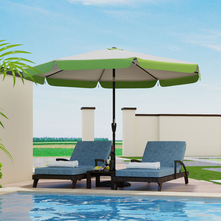 FUFU&GAGA 10ft Patio Market Umbrella with Tassels and Valance, Crank & Tilt, Outdoor Sun Shade (118" W x 118" D x 94.5" H)