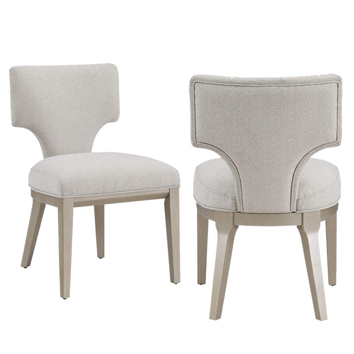 Kyna 21 Inch Side Dining Chair Set of 2, Curved Backrest, Champagne Linen - Benzara