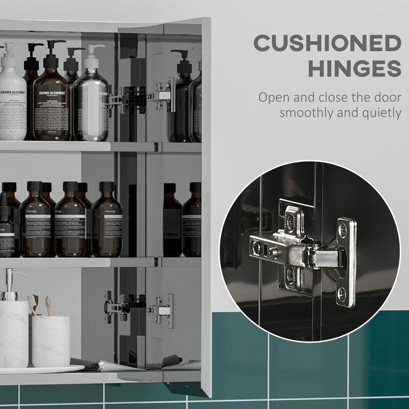 Silver Bathroom Organizer: Mirrored Medicine Cabinet with 3-Tier Shelves