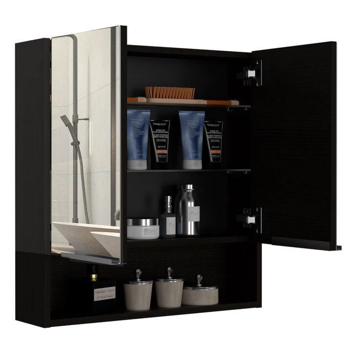 DEPOT E-SHOP Tatacoa Mirror Medicine Cabinet, One Open Shelf, Three Interior Shelves, Black