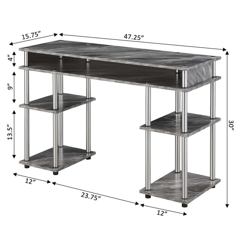 Convenience Concepts Designs2Go No Tools Student Desk, Gray Marble