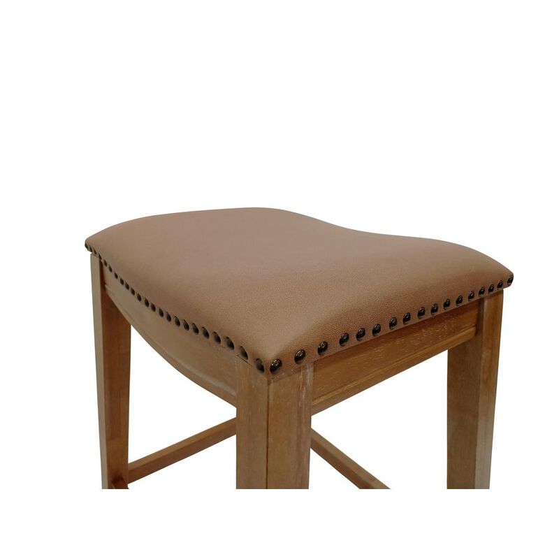 Carolina Living 25 Saddle Counter Stool - Set of 2 - Natural Oak - Saddle Brown Upholstery