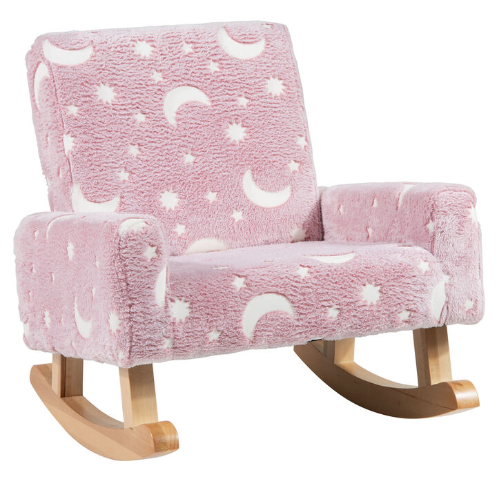 Kids Rocking Chair Upholstered in Flannel with Solid Poplar Wood Rocking Feet