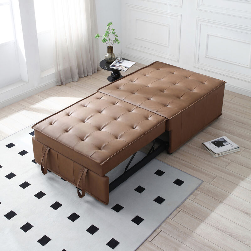 Multipurpose Faux Leather Ottoman Lazy Sofa Pulling Out Sofa Bed