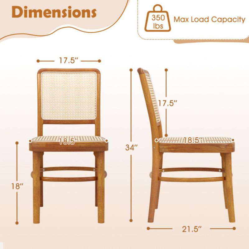 Hivvago Set of 2 Boho Dining Chairs Rattan with Teak Wood Structure and Footrests