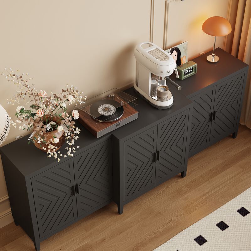 FUFU&GAGA Modern Black Sideboard – 6 Doors, Spacious Storage Cabinet, P2-Grade MDF Buffet & Console Table (94.5" W x 15.7" D x 35.4" H), Matte Black