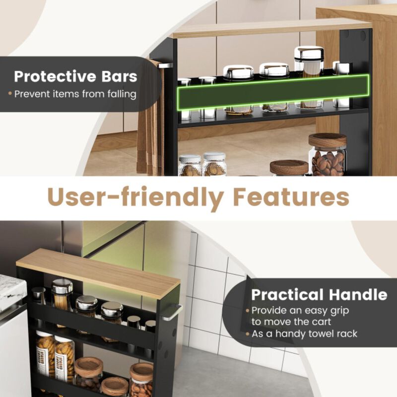 Hivvago Narrow Mobile Serving Cart with Open Shelves for Kitchen Bathroom Living Room