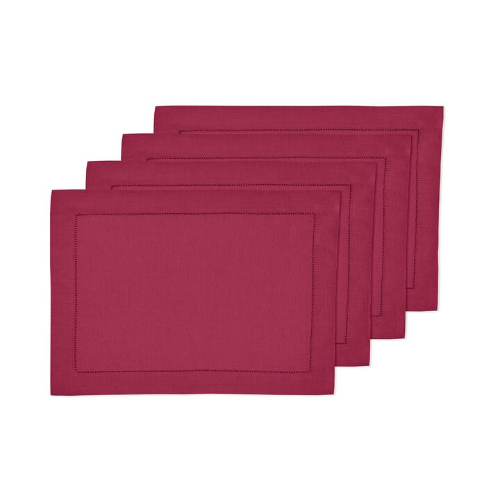 Solino Home 100% Pure Linen Placemats Set of 6 - 14 x 19 Inch | Classic Hemstitch