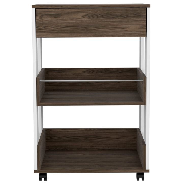 Verona Kitchen Cart, Three Shelves, Four Casters - White Dark Walnut