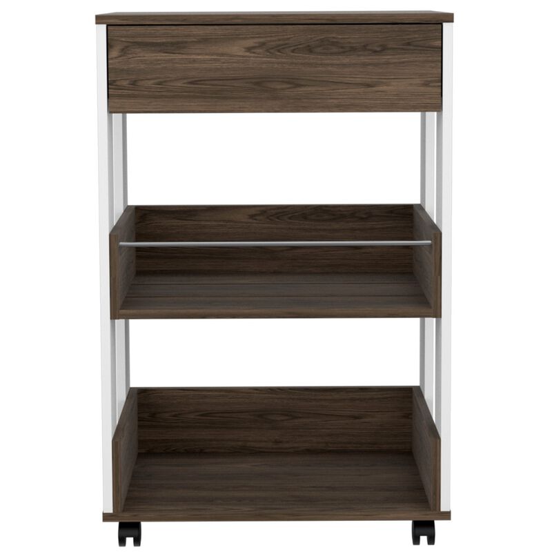 Verona Kitchen Cart, Three Shelves, Four Casters - White Dark Walnut