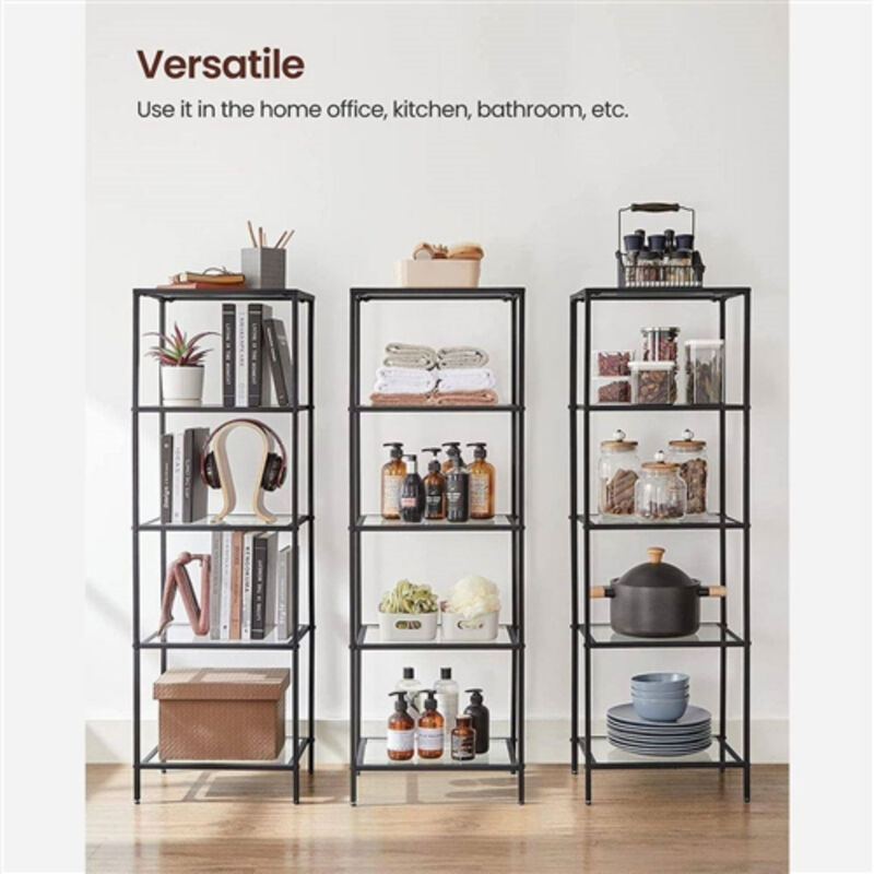 Metal Frame Glass Shelf Bookcase 4-Shelves Shelving Unit