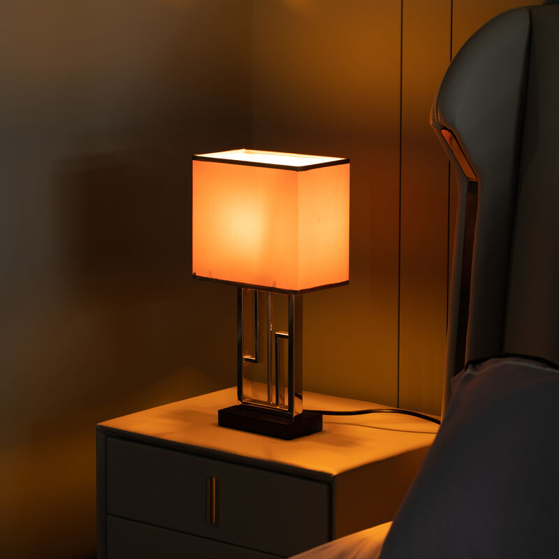 Table Lamps, Decorative Ceramic Table Lamp, with Beige, Brown, and White Stones and Beige Linen Lampshade, 14 inches tall, Unique Lamp for Living Room or Bedroom, Set of 2