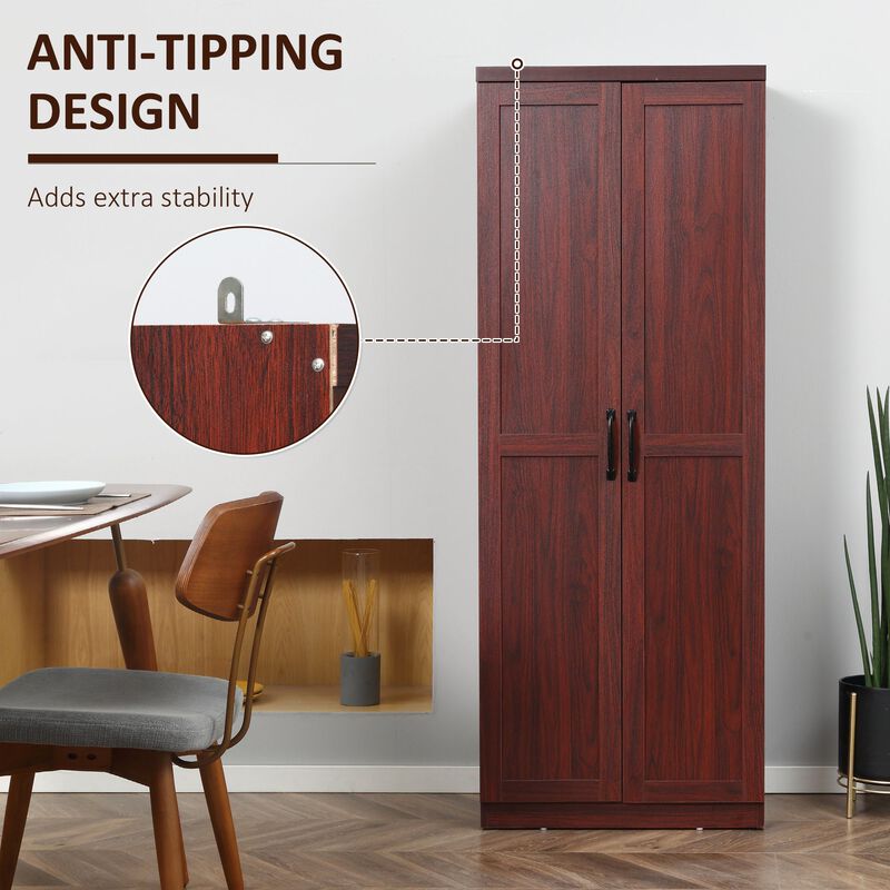 63" Espresso Pantry Cupboard: 5-Tier, 2 Adjustable Shelves, Anti-Tip