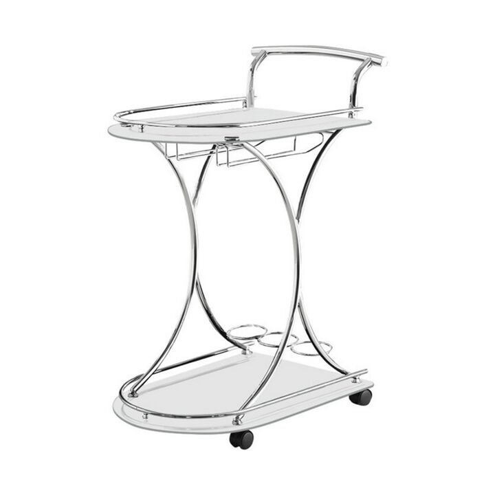 Captivating Serving Cart With 2 Frosted Glass Shelves, Silver-Benzara
