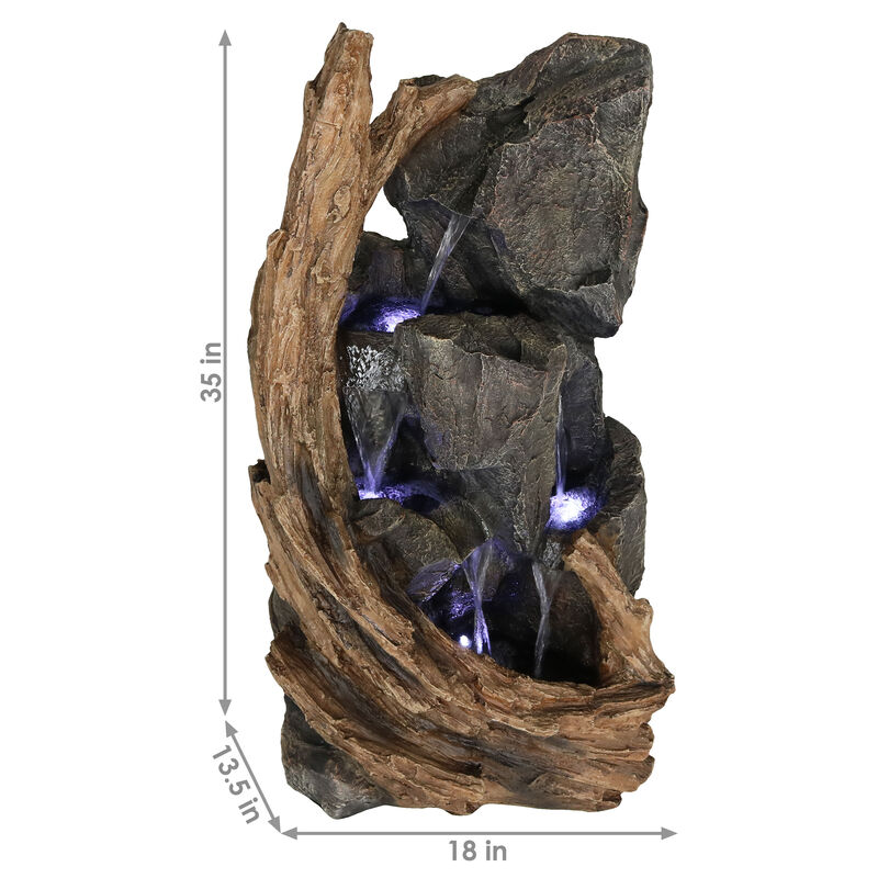 Sunnydaze Cascading Mountainside Water Fountain with LED Lights - 35 in
