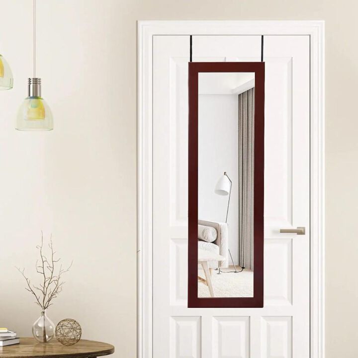 Hivvago Lockable Wall Door Mounted Mirror Jewelry Cabinet w/LED Lights