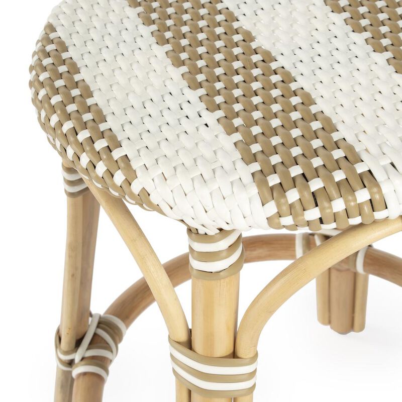 Butler Specialty Tobias Rattan Round 24 Counter Stool, Tan and White Stripe