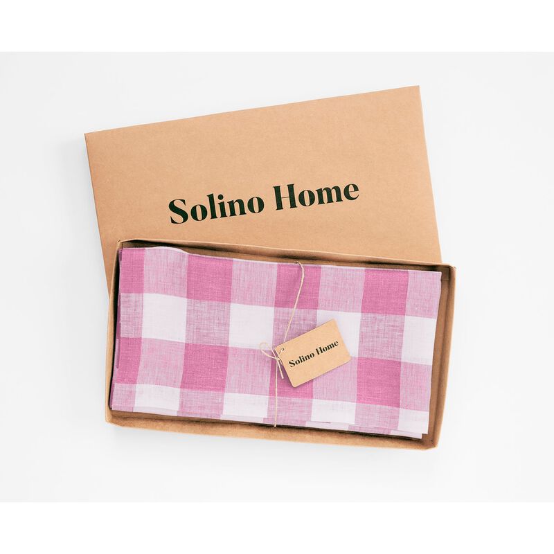 Solino Home 100% Pure Linen Table Throw 52 x 52 Inch | Buffalo Check