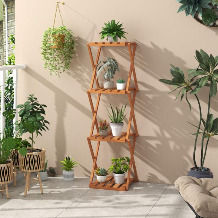 Hivvago 4-Tier Folding Plant Rack and Free Standing Shoe Rack