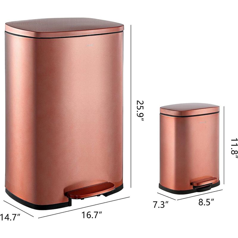 Hivvago Set of 2   Copper Gold Step on Trash Can   13 Gallon and 1.3 Gallon