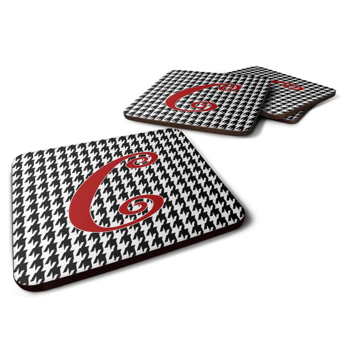 Caroline's Treasures CJ1035-CFC Monogram-Houndstooth Black Foam Coasters (Set of 4), Initial Letter C, 3.5 H x 3.5 W, Multicolor