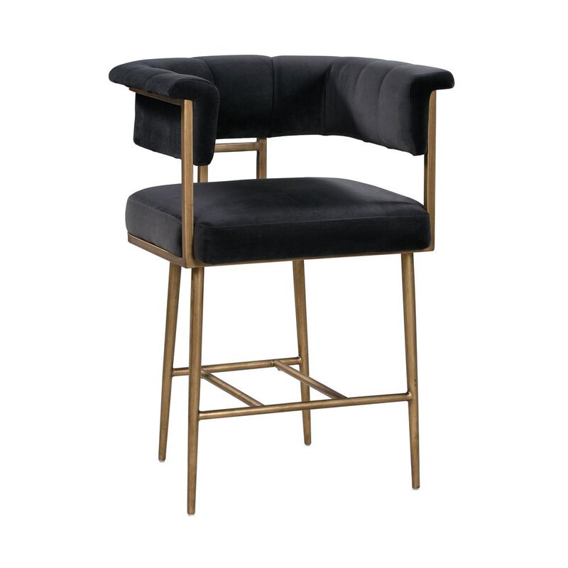 Belen Kox Modern Grey Velvet Counter Stool with Antique Brass, Belen Kox
