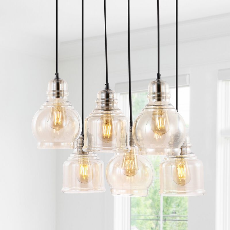 Sydney 6-Light Bohemian Farmhouse Iron/Glass Cluster LED Pendant
