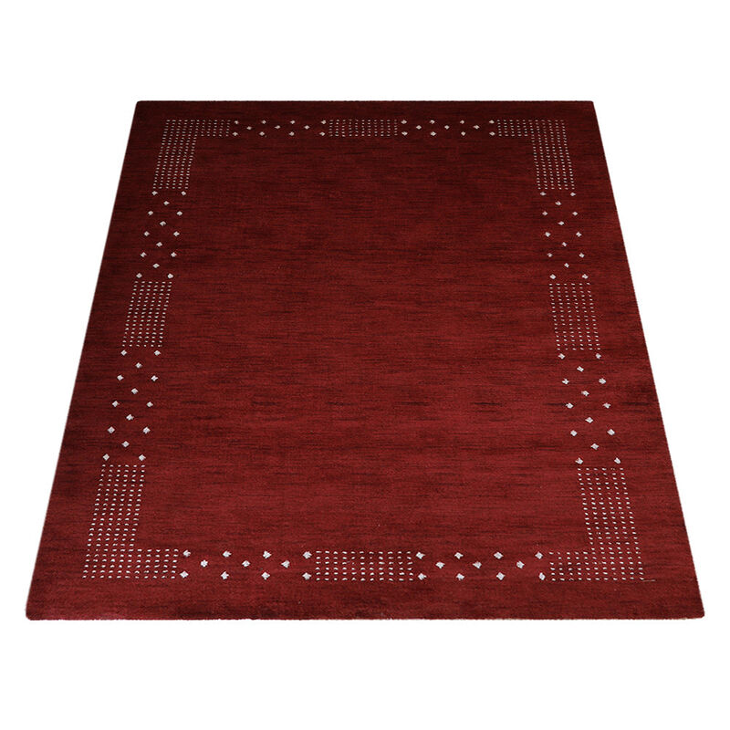 RUGSOTIC CARPETS HAND KNOTTED LOOM WOOL ECO-FRIENDLY AREA RUGS  - 5'x8', Rectangle, Red Color, Contemporary Modern Design, High Pile Thick Handmade Anti Skid Rugs for Living Room (L00530)
