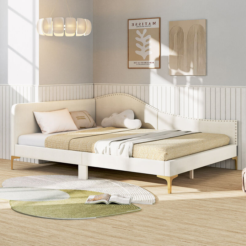 Upholstered Daybed with Metal Legs and Wood Slats for Stylish and Durable Seating or Sleeping Solution