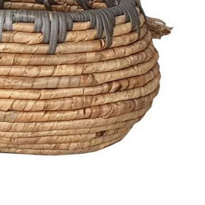 Decorative Storage Basket Set of 2, Handwoven Water Hyacinth Fiber, Brown - Benzara