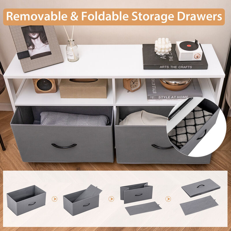 Fabric Chest of Drawers with 2 Drawers and 2 Open Shelves-White
