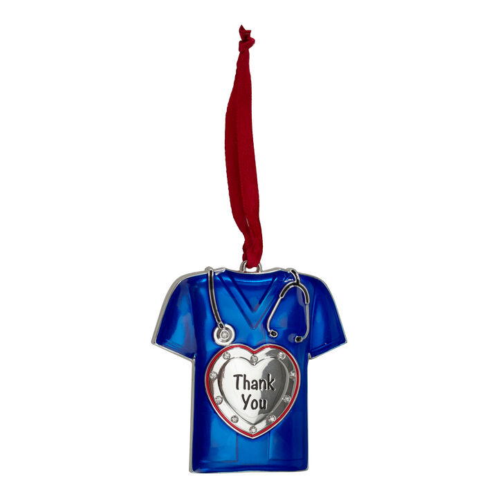 3" Silver Plated Blue Scrubs Christmas Ornament with 11 European Crystals