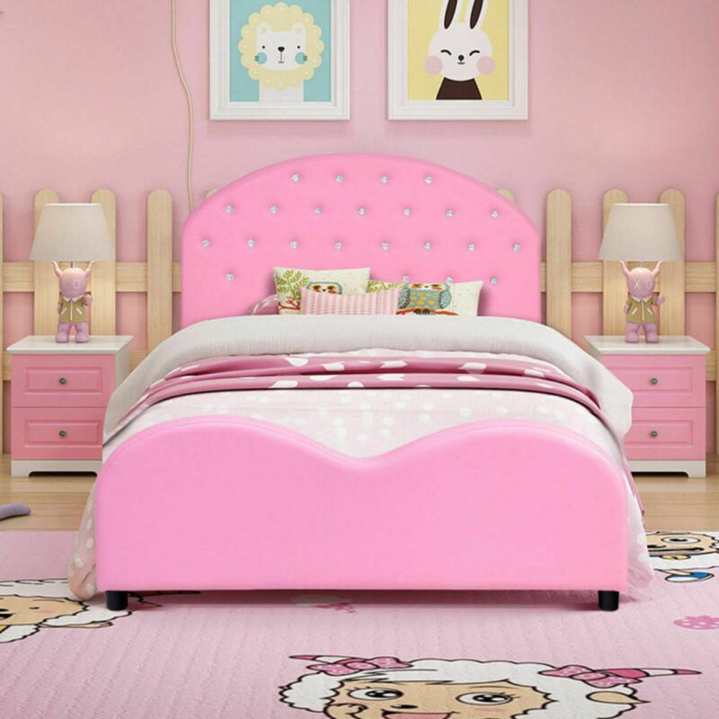 Hivvago Twin Size Upholstered Platform Toddler Bed with Wood Slat Support