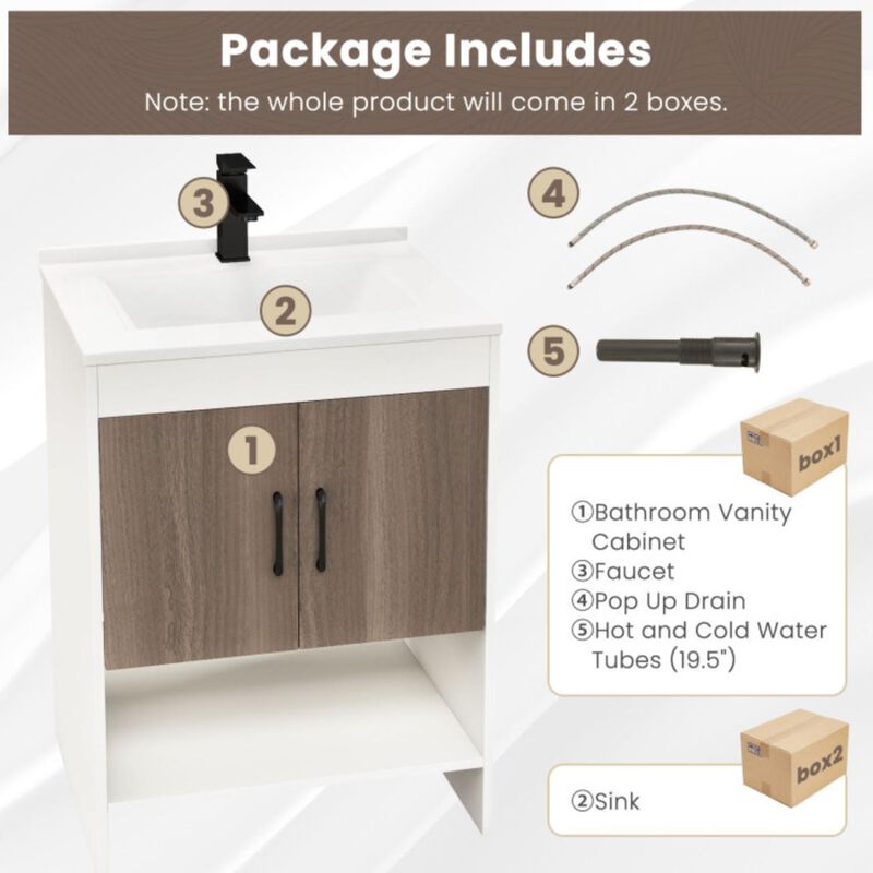 Hivvago 25 Inch Bathroom Vanity Sink Combo Cabinet with Doors and Open Shelf