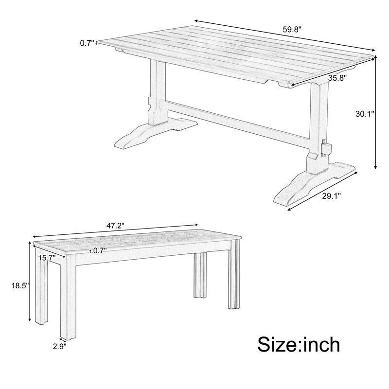 Merax 3-Piece Retro Dining Set with Benches