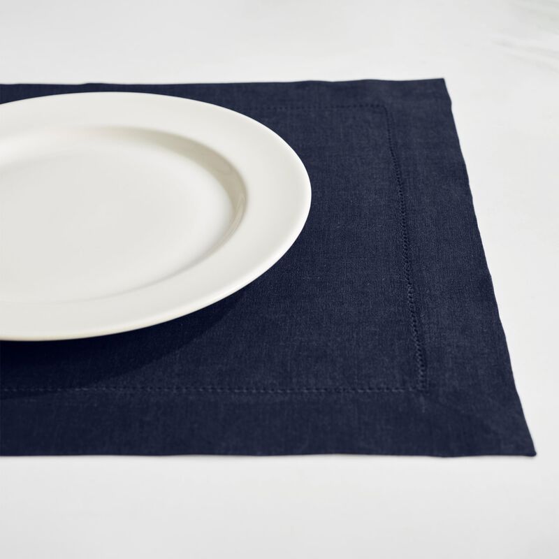 Solino Home 100% Pure Linen Placemats Set of 4, 14 x 19 Inch| Sonoma Hemstitch