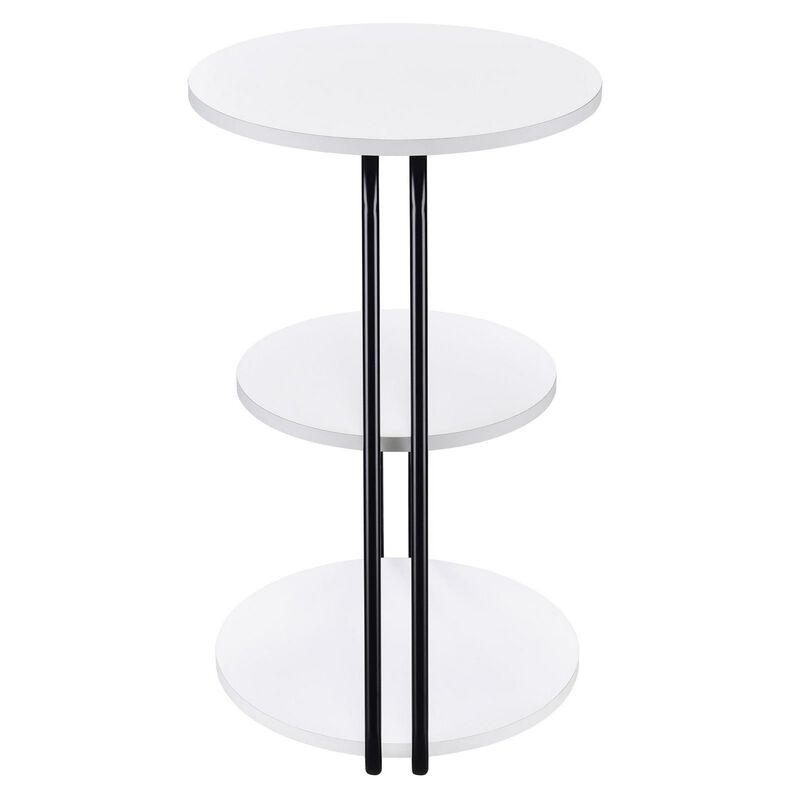 26 Inch Side End Table, 3 Tier Design, Black Metal Frame, White Finish - Benzara