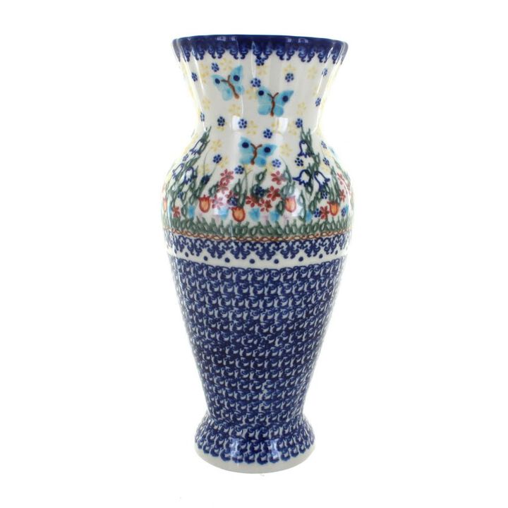 Blue Rose Polish Pottery Apple Blossom Tall Vase